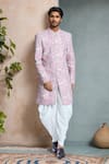 Buy_Aryavir Malhotra_Pink Rayon, Silk Sequins, Embroidery Sherwani Set _at_Aza_Fashions