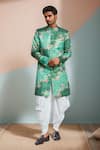 Buy_Arihant Rai Sinha_Green Jacquard, Silk Embroidery Floral Woven Sherwani Set_at_Aza_Fashions