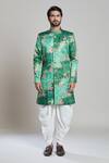 Arihant Rai Sinha_Green Jacquard, Silk Embroidery Floral Woven Sherwani Set_Online_at_Aza_Fashions