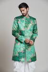 Buy_Arihant Rai Sinha_Green Jacquard, Silk Embroidery Floral Woven Sherwani Set_Online_at_Aza_Fashions