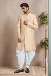 Buy_Arihant Rai Sinha_Yellow Jacquard, Acrylic Embroidery Flower Woven Sherwani Set _at_Aza_Fashions