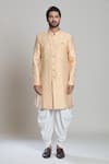 Arihant Rai Sinha_Yellow Jacquard, Acrylic Embroidery Flower Woven Sherwani Set _Online_at_Aza_Fashions