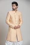 Buy_Arihant Rai Sinha_Yellow Jacquard, Acrylic Embroidery Flower Woven Sherwani Set _Online_at_Aza_Fashions