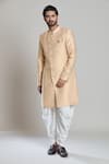 Shop_Arihant Rai Sinha_Yellow Jacquard, Acrylic Embroidery Flower Woven Sherwani Set _Online_at_Aza_Fashions