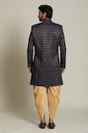 Shop_Arihant Rai Sinha_Blue Jacquard, Silk Embroidery Geometric Sherwani Set _at_Aza_Fashions