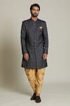 Buy_Arihant Rai Sinha_Blue Jacquard, Silk Embroidery Geometric Sherwani Set _Online_at_Aza_Fashions