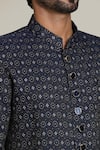 Shop_Arihant Rai Sinha_Blue Jacquard, Silk Embroidery Geometric Sherwani Set _Online_at_Aza_Fashions