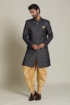 Arihant Rai Sinha_Blue Jacquard, Silk Embroidery Geometric Sherwani Set _at_Aza_Fashions