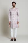 Arihant Rai Sinha_White Silk, Jacquard Chevron Woven Sherwani Set _Online_at_Aza_Fashions
