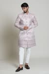 Arihant Rai Sinha_White Silk, Jacquard Chevron Woven Sherwani Set _at_Aza_Fashions
