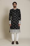 Arihant Rai Sinha_White Acrylic, , Satin Embroidery, Black Thread And Sherwani Set _Online_at_Aza_Fashions