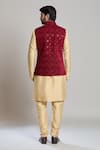 Shop_Arihant Rai Sinha_Maroon Bundi Velvet Embroidered Floral Thread Set _at_Aza_Fashions