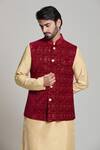 Shop_Arihant Rai Sinha_Maroon Bundi Velvet Embroidered Floral Thread Set _Online_at_Aza_Fashions