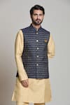 Buy_Arihant Rai Sinha_Blue Jacquard Geometric Pattern Nehru Jacket _Online_at_Aza_Fashions