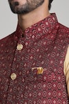 Arihant Rai Sinha_Maroon Jacquard Geometric Floral Nehru Jacket _Online_at_Aza_Fashions