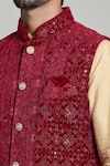 Arihant Rai Sinha_Maroon Velvet Embroidery, Sequins Floral Nehru Jacket _Online_at_Aza_Fashions