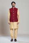 Arihant Rai Sinha_Maroon Velvet Embroidery, Sequins Floral Nehru Jacket _at_Aza_Fashions
