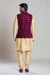 Shop_Arihant Rai Sinha_Wine Velvet Sequins Geometric Thread Embroidered Nehru Jacket _at_Aza_Fashions