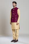 Arihant Rai Sinha_Wine Velvet Sequins Geometric Thread Embroidered Nehru Jacket _Online_at_Aza_Fashions
