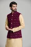 Buy_Arihant Rai Sinha_Wine Velvet Sequins Geometric Thread Embroidered Nehru Jacket _Online_at_Aza_Fashions