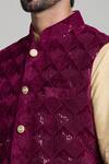 Arihant Rai Sinha_Wine Velvet Sequins Geometric Thread Embroidered Nehru Jacket _at_Aza_Fashions