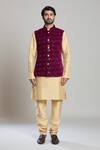 Buy_Arihant Rai Sinha_Wine Velvet Sequins Geometric Thread Embroidered Nehru Jacket 
