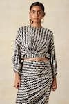 Buy_Gulabo By Abu Sandeep_Black Modal And White Checkerboard Blouson Top _at_Aza_Fashions