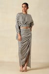Buy_Gulabo By Abu Sandeep_Black Modal And White Checkerboard Blouson Top _Online_at_Aza_Fashions