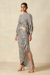 Shop_Gulabo By Abu Sandeep_Black Modal And White Checkerboard Blouson Top _Online_at_Aza_Fashions