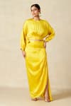 Buy_Gulabo By Abu Sandeep_Yellow Modal Collared Solid Blouson Top With Tie-up _at_Aza_Fashions