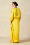 Shop_Gulabo By Abu Sandeep_Yellow Modal Collared Solid Blouson Top With Tie-up _at_Aza_Fashions