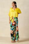Gulabo by Abu Sandeep_Multi Color Modal Satin Print Mosaic Bloom Draped Skirt _Online_at_Aza_Fashions