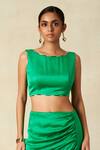 Gulabo By Abu Sandeep_Green Modal, Satin Boat Neck Sleeveless Blouse _Online_at_Aza_Fashions