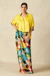 Buy_Gulabo by Abu Sandeep_Yellow Modal Satin Collar Neck Elbow Sleeve Crop Shirt _at_Aza_Fashions