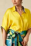 Gulabo by Abu Sandeep_Yellow Modal Satin Collar Neck Elbow Sleeve Crop Shirt _Online_at_Aza_Fashions