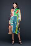 Buy_Gulabo By Abu Sandeep_Multi Color Modal Mandarin Collar Checkerboard Bloom Shirt Dress _at_Aza_Fashions