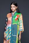 Gulabo By Abu Sandeep_Multi Color Modal Mandarin Collar Checkerboard Bloom Shirt Dress _Online_at_Aza_Fashions