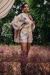 Pankaj & Nidhi_Multi Color Silk Sequins Collared Embellished Shirt And Shorts Set _Online_at_Aza_Fashions