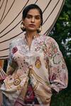 Shop_Pankaj & Nidhi_Multi Color Silk Sequins Collared Embellished Shirt And Shorts Set _Online_at_Aza_Fashions