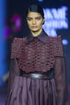 Buy_Pankaj & Nidhi_Purple Silk Organza Collared Deep Bordeaux Shirt _Online_at_Aza_Fashions