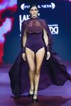 Pankaj & Nidhi_Purple Tulle, Silk Organza, Crepe Cut Work Deep Bordeaux Cape Set With Bodysuit _at_Aza_Fashions