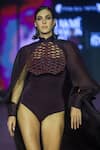 Pankaj & Nidhi_Purple Crepe Off-shoulder Deep Bordeaux Off Bodysuit _Online_at_Aza_Fashions