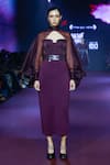 Shop_Pankaj & Nidhi_Purple Silk Organza Bandeau Neck Ganache Cowl Sleeve Top _Online_at_Aza_Fashions