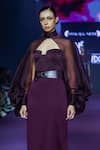 Pankaj & Nidhi_Purple Silk Organza Bandeau Neck Ganache Cowl Sleeve Top _at_Aza_Fashions