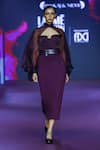 Pankaj & Nidhi_Purple Silk Organza Band Collar Cowl Sleeve Top And Skirt Set _Online_at_Aza_Fashions
