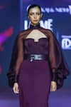 Buy_Pankaj & Nidhi_Purple Silk Organza Band Collar Cowl Sleeve Top And Skirt Set _Online_at_Aza_Fashions