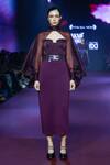 Shop_Pankaj & Nidhi_Purple Silk Organza Band Collar Cowl Sleeve Top And Skirt Set _Online_at_Aza_Fashions