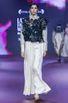 Buy_Pankaj & Nidhi_Black Tulle Embroidery, Sequins, Beads Round Neck Floral Cutwork Top _at_Aza_Fashions