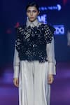 Buy_Pankaj & Nidhi_Black Tulle Embroidery, Sequins, Beads Round Neck Floral Cutwork Top _Online_at_Aza_Fashions