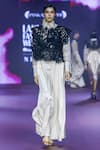 Pankaj & Nidhi_Black Tulle Embroidery, Sequins, Beads Round Neck Floral Cutwork Top _at_Aza_Fashions